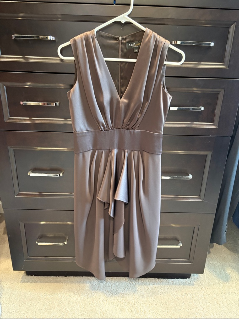 ABS Allen Schwartz Taupe V-Neck Midi Dress
